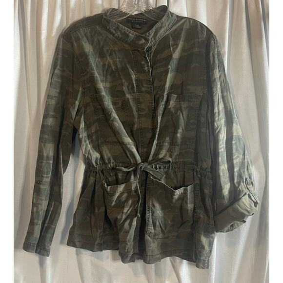 Social Standard by sanctuary camo hip length jacket Sz XL Button tie waist - Picture 1 of 5